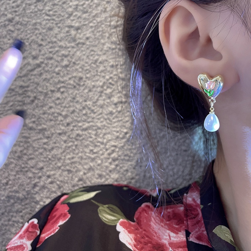 Khuyên Tai Hình Hoa Tulip Đính Ngọc Trai Thời Trang Mùa Hè Cho Nữ