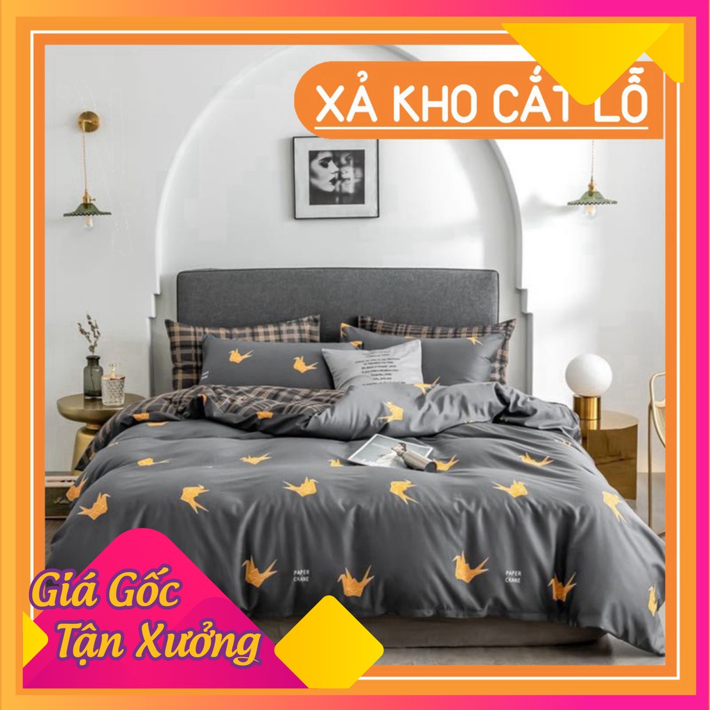 Chăn ga gối Cotton Lụa 60S in hoa-Chim xám giá rẻ