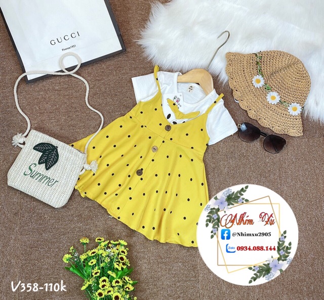 Đầm yếm liền chấm bi cho bé yêu (10-20kg)