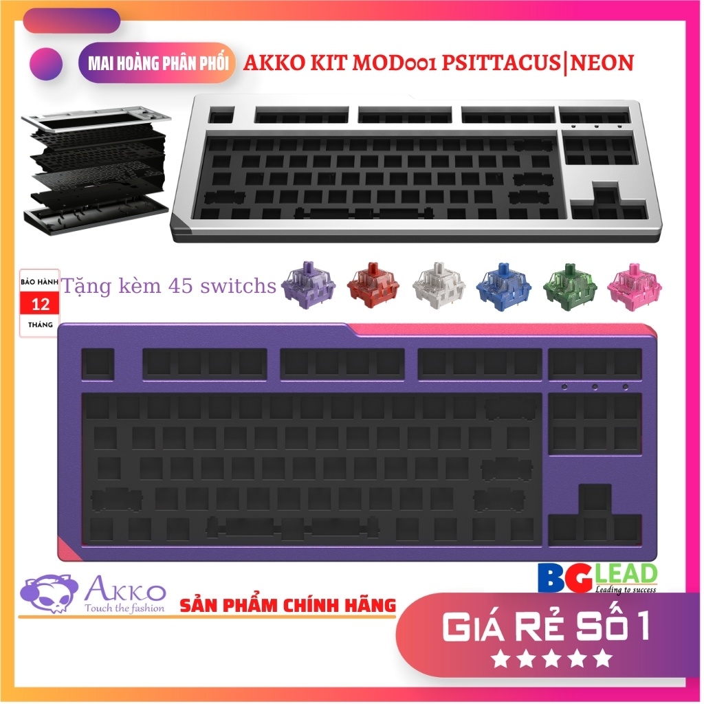 [Chính hãng] Bộ KIT Bàn phím cơ Akko Designer Studio MOD001 - Psittacus|Neon - (Hotswap 5 pin|Led RGB|Lót Foam tiêu âm)