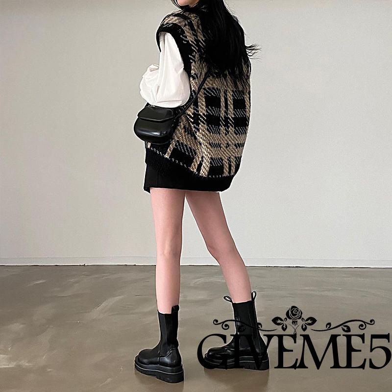 Áo len không tay cổ chữ V màu sắc vintage cho nữ