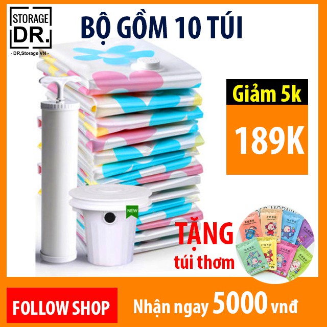 COMBO Túi hút chân không bảo quản quần áo, chăn màn DR.STORAGE, tiết kiệm 75% không gian. TẶNG Kèm bơm tay chân không