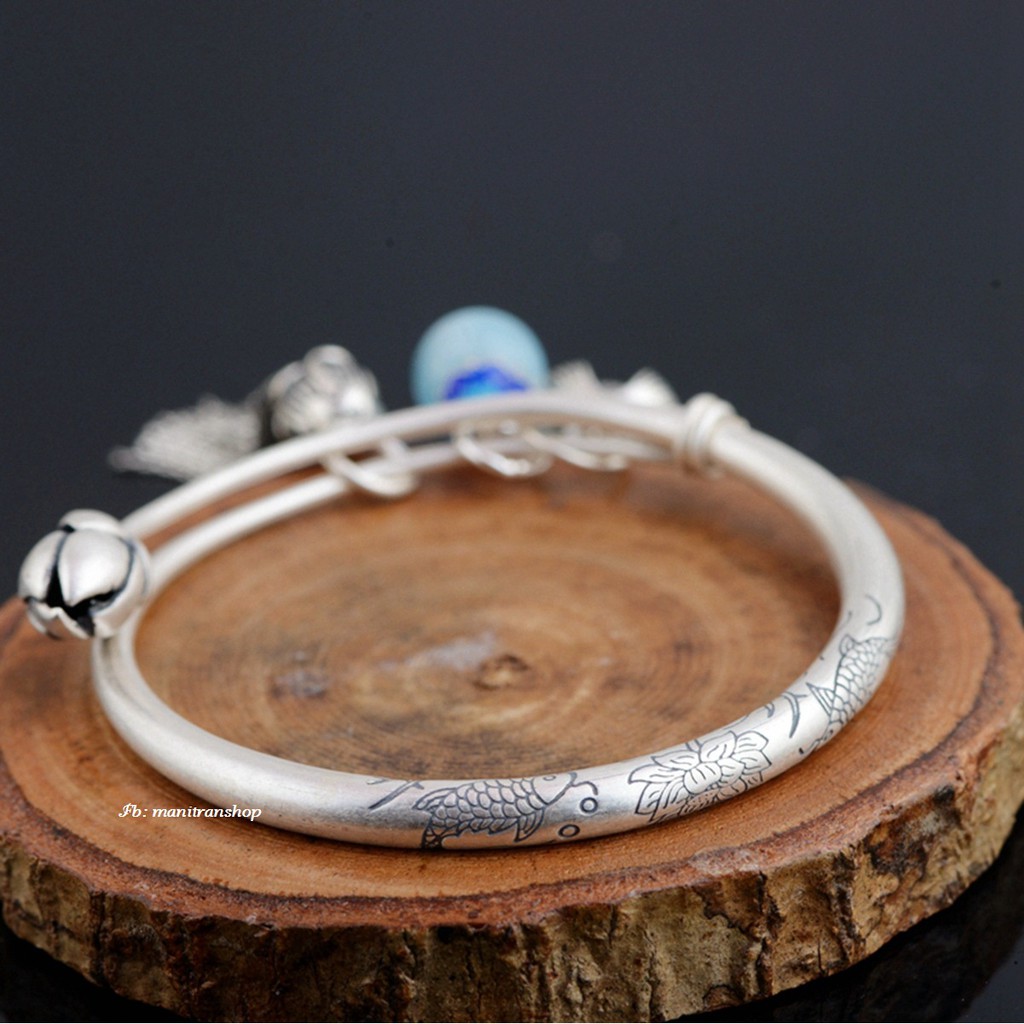 Vòng Tay Hoa Sen Cát Tường Phật Giáo - Hạt Xanh Ngọc VT295