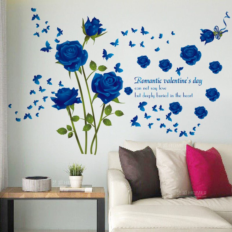 Decal dán tường hoa hồng xanh