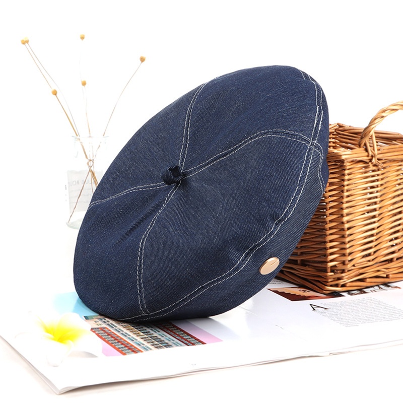 Nón Beret Denim Màu Trơn Phong Cách Cổ Điển Thời Trang Cho Nữ