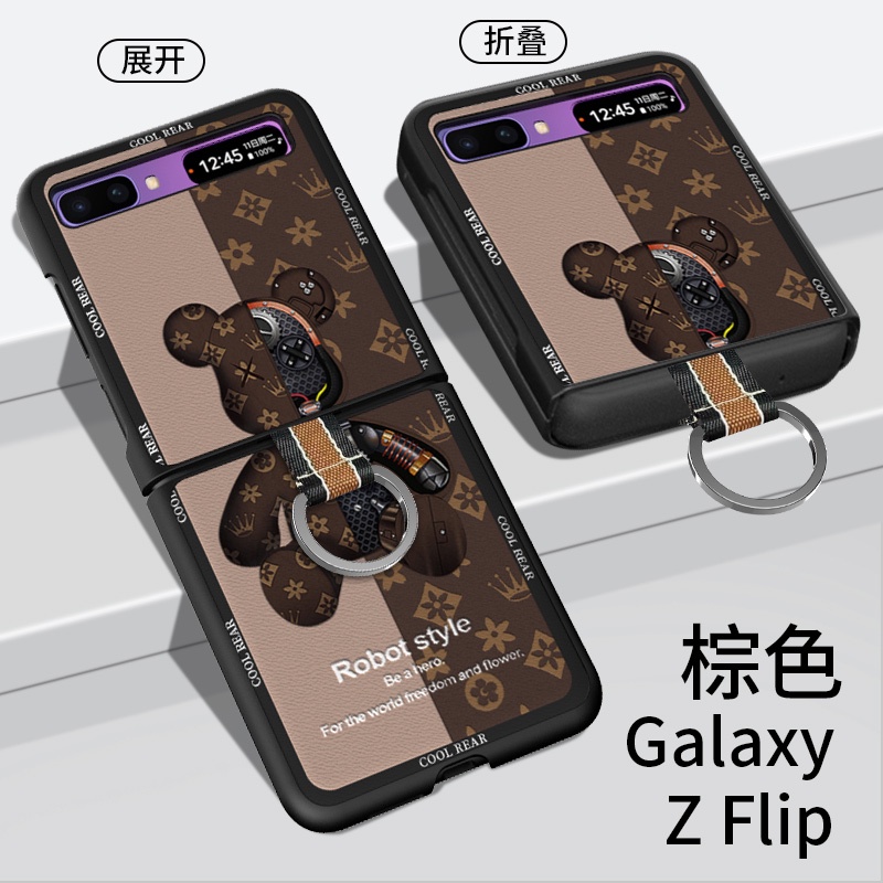 Ốp Điện Thoại Da Dạng Gập Tích Hợp Kính Chống Rơi Hình Gấu Thời Trang Cho Samsung Galaxy Z Flip 4 3 2 1