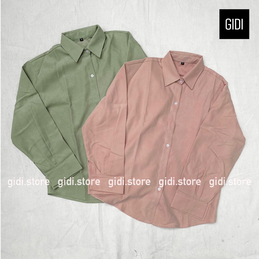 Áo Sơ mi KUPI Nam Nữ Unisex OVERSIZE tay dài, vải nhung tăm form rộng, không nhăn | BigBuy360 - bigbuy360.vn