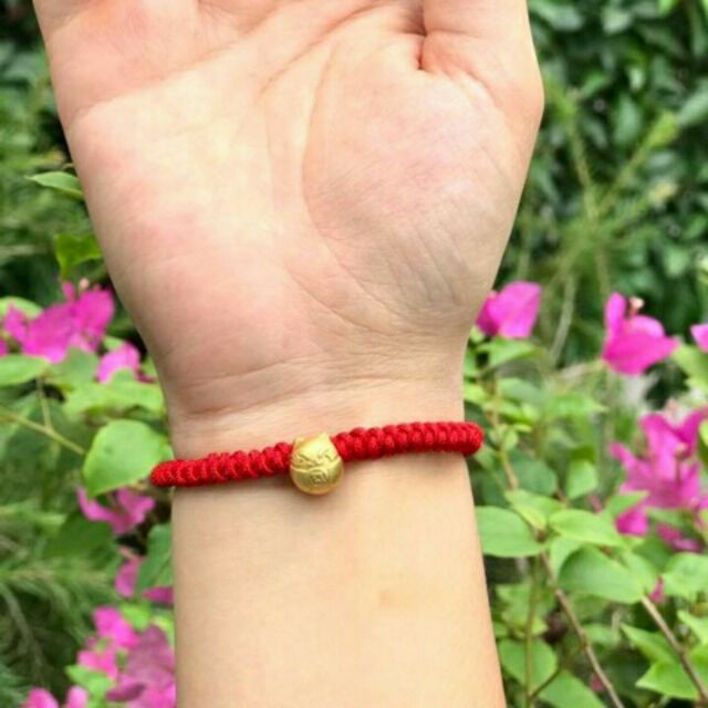 Vòng phong thủy mèo thần tài tét dây chỉ may mắn