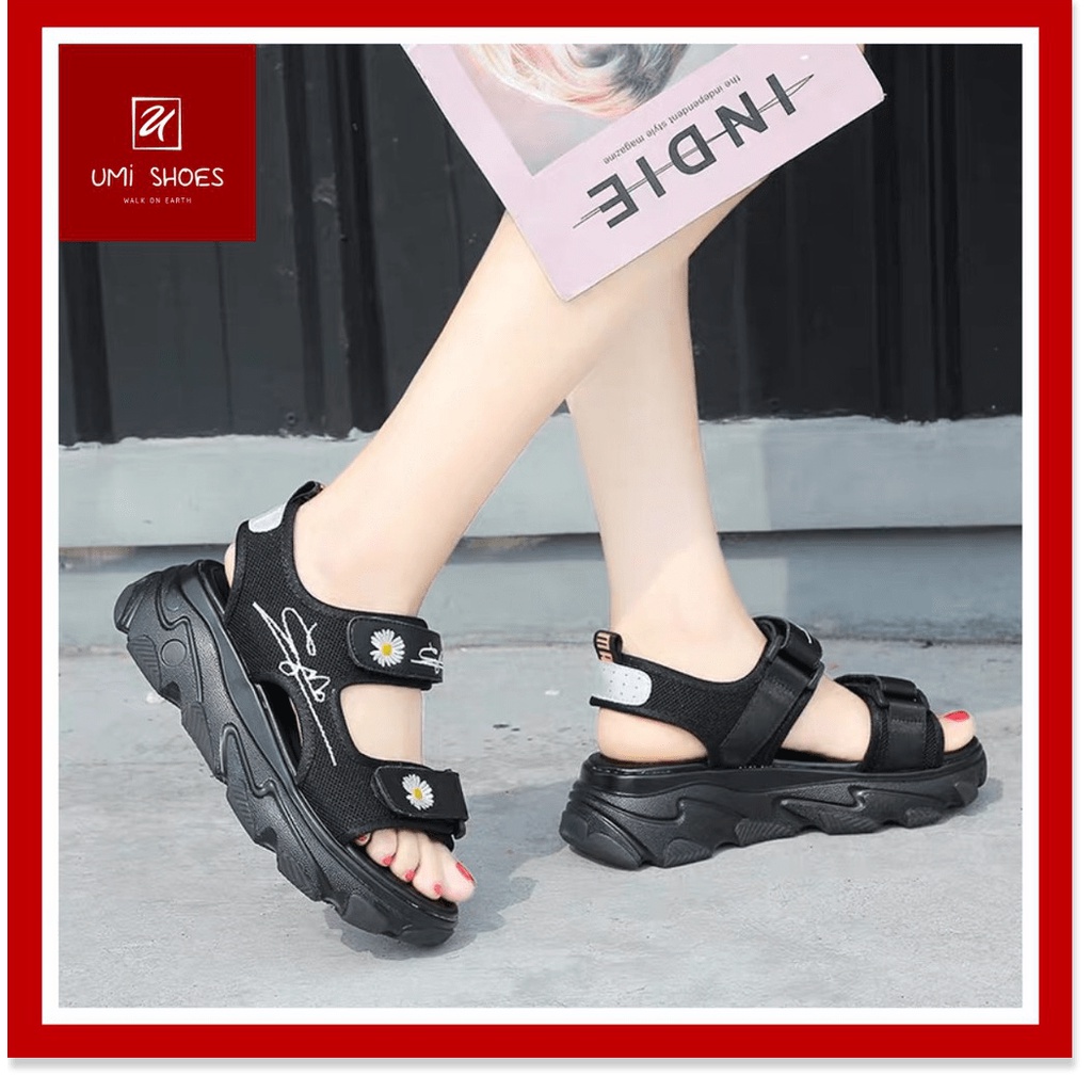 💗MILANO SHOES💗 Dép quai hậu nữ bông cúc chữ kí 2 quai ngang nâng độn đế cao 5cm tăng chiều cao mới năng động mùa hè