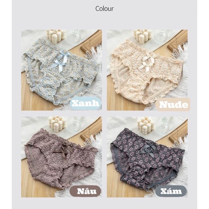 Quần Lót Nữ thun lạnh - Quần Chip Nữ hoa cúc vân nổi kháng khuẩn thoáng mát đính nơ xinh tôn vòng 3 gợi cảm - QL Mã 538