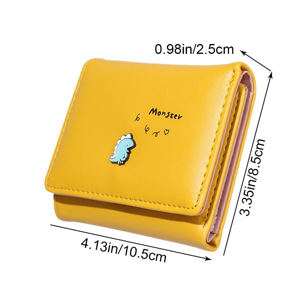 Ví da PU dáng ngắn gấp gọn họa tiết khủng long nhỏ hoạt hình đáng yêu chất lượng cao dành cho nữ