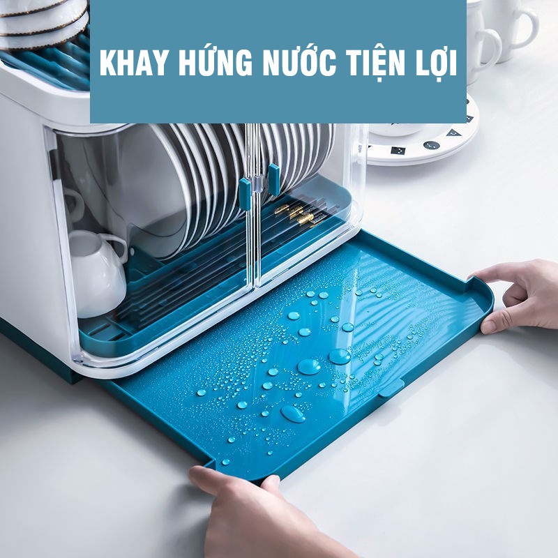 Kệ úp bát chén nhựa có nắp đậy có giá để bát đĩa VKIT KB02