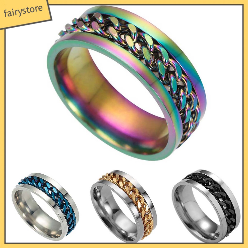 Nhẫn Thép Titan Thiết Kế Dạng Xích Có Thể Xoay Cho Nam