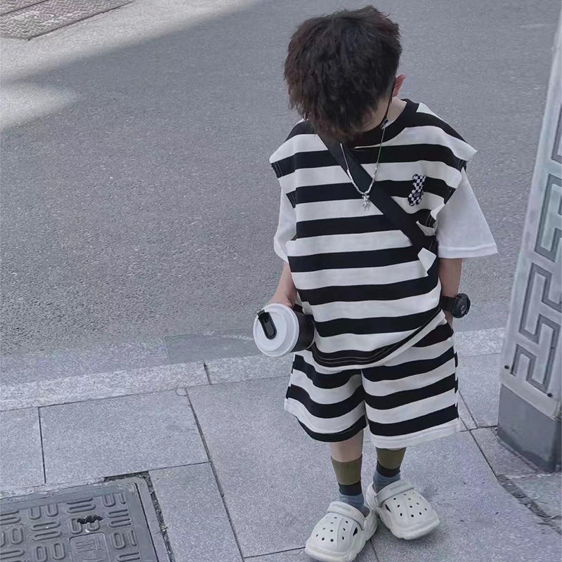 Bộ Áo Thun Tay Ngắn Và Quần Ngắn Phong Cách Hàn Quốc Thời Trang Mùa Hè Mới Cho Bé Trai