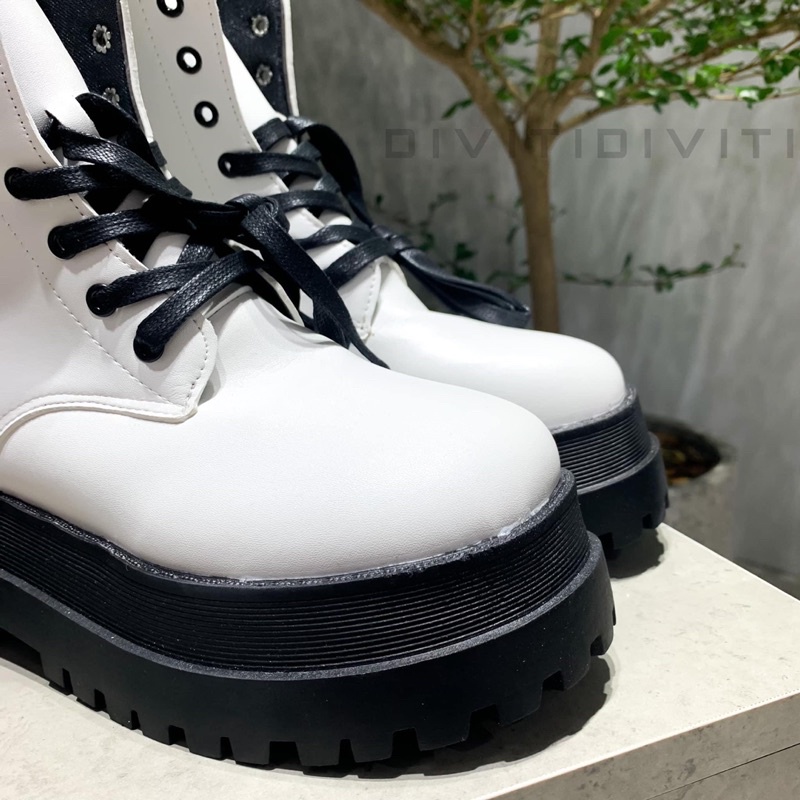 Giày boot trắng 0825 đế cao chất liệu da cao cấp dành cho nữ