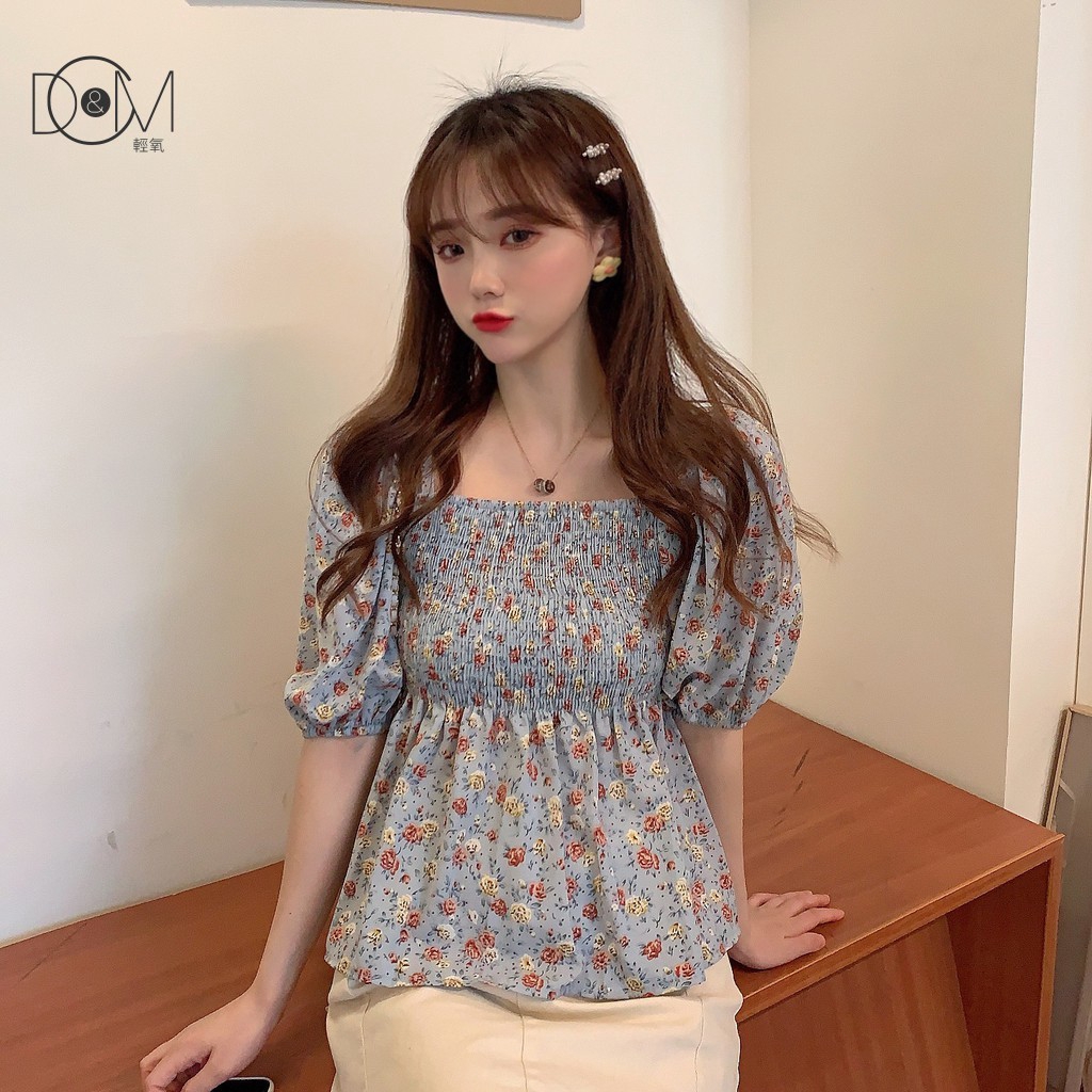 Áo Kiểu Tay Ngắn Trễ Vai Họa Tiết Hoa Xinh Xắn Cho Nữ | BigBuy360 - bigbuy360.vn