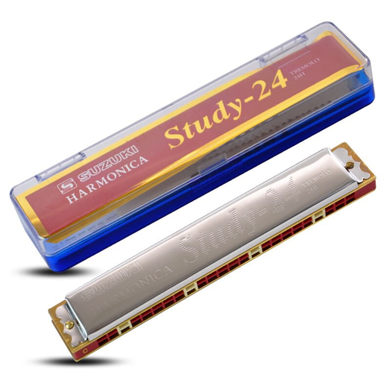 Kèn Harmonica Tremolo Suzuki Study 24 key C (Bạc) - Kèm thêm vải nhung lau kèn