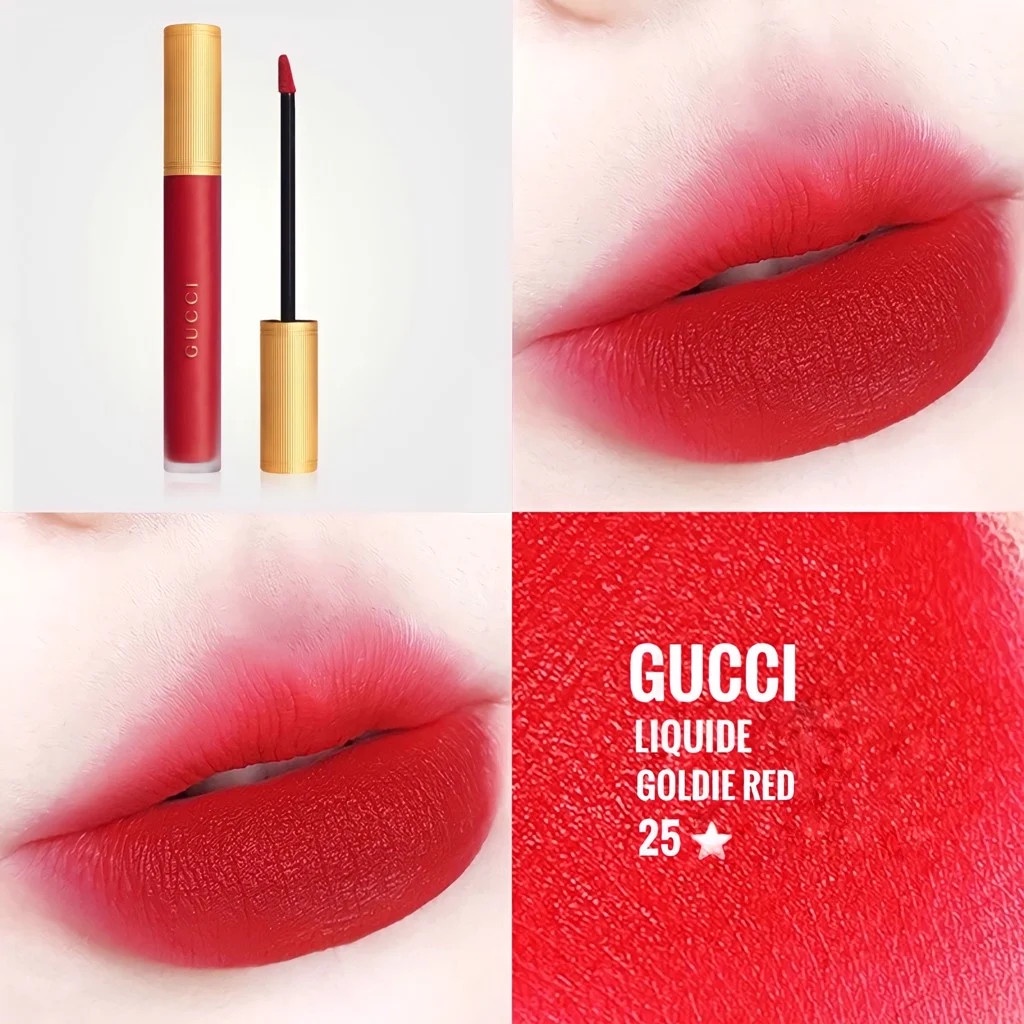 Son Gucci, son kem Gucci chất son lì hoàn hảo, siêu mịn, che được hết các khuyết điểm của môi