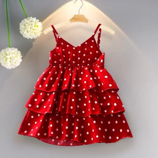 Váy đỏ chấm bi 3 tầng cho bé hàng QC