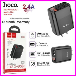 ⚡Mới⚡CỦ SẠC/CỐC SẠC NHANH iP Hoco C86/C86A có 2 cổng USB với đèn LED báo dòng áp ra 5V-2.4A - 12W CHÍNH HÃNG
