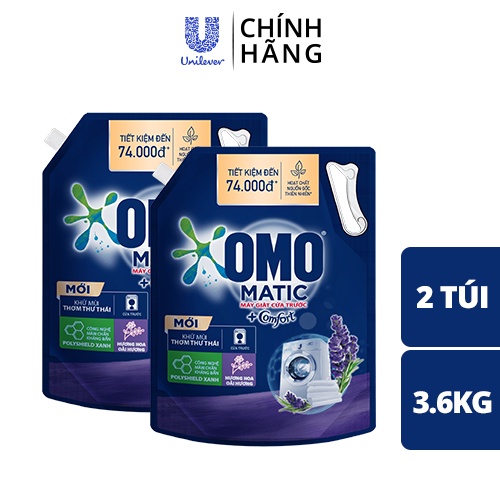 Combo 2 Túi Nước giặt OMO Matic chuyên dụng Cửa Trước Lavender Khử Mùi Thư Thái 3.6kg