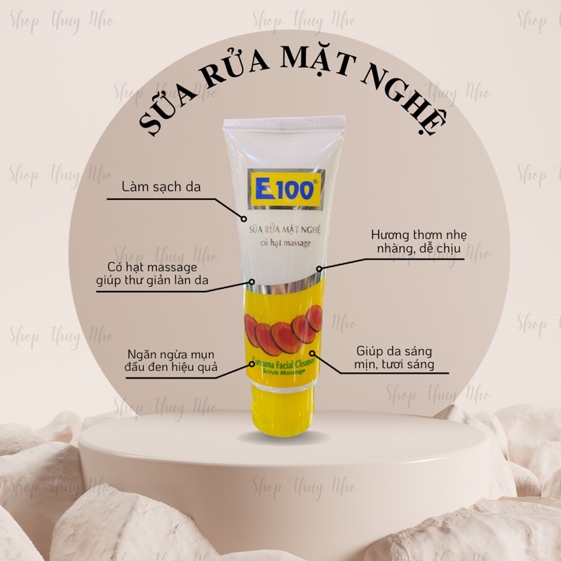 Sữa rửa mặt nghệ E100 có hạt massage giảm thâm ngừa mụn hiệu quả - 100gram