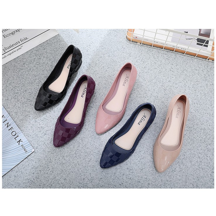 Giày búp bê đi mưa đế cao caro 000132