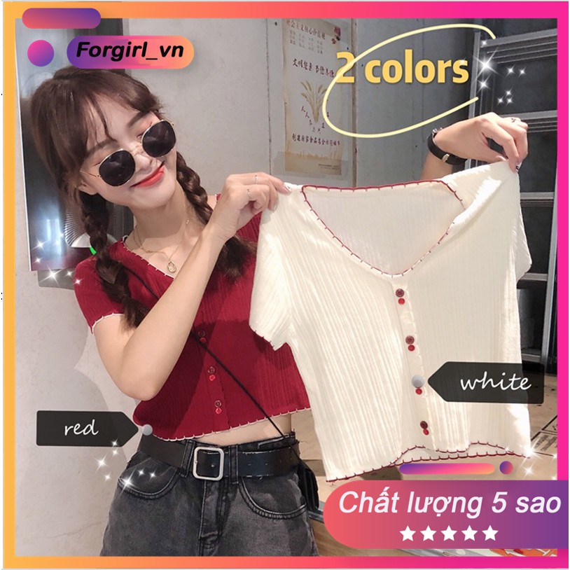 Áo crotop dệt kim cổ V Quảng Châu phối cúc nhiều màu loại 1 chất đẹp | WebRaoVat - webraovat.net.vn