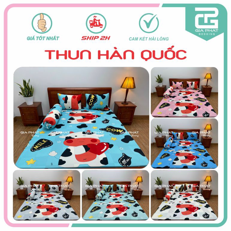Bộ ga gối Thun Lạnh Hàn Quốc { 4 Món : 1 ga bọc + 2 vỏ gối nằm + 1 vỏ gối ôm }