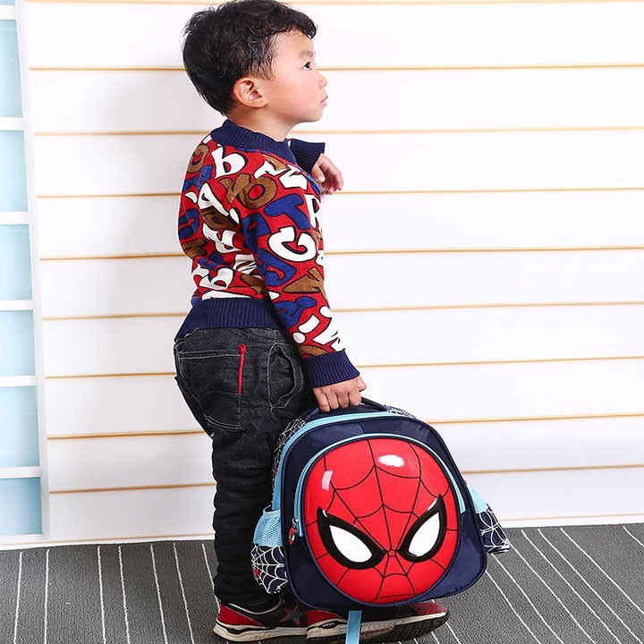 Balo Cho Bé Mẫu Giáo, Balo Mầm Non Bé Gái Bé Trai Nắp Nhựa Hoạt Hình Người Nhện Chống Nước, Chống Va Đập.