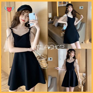 Váy nữ , váy đầm nữ hở vai cách điệu tay voan độc lạ trẻ trung dáng váy xòe ôm siêu tôn dáng ATILA..SHOP