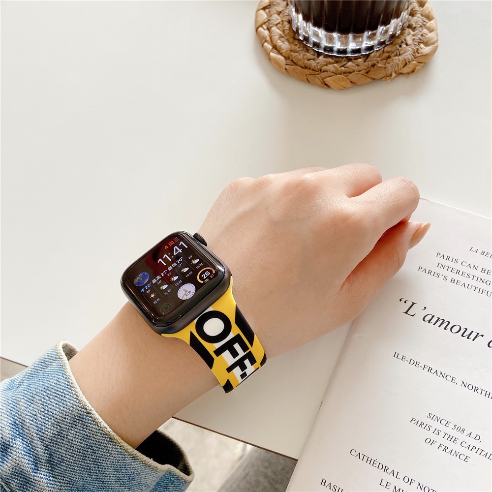 Dây Đeo Silicon In Logo Off White Cho Đồng Hồ Thông Minh Apple Iwatch6 / Se / 5 / 4 / 3 / 2 / 1 44mm / 42mm / 40mm / 38mm / T500 / X7 / W26 / Fk26