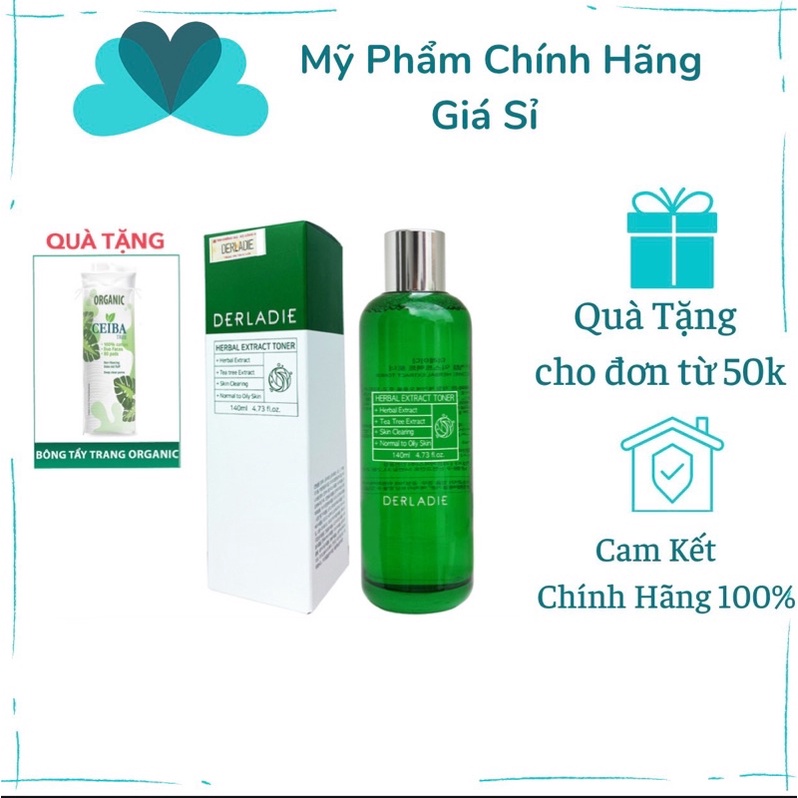 Nước Hoa Hồng Tràm Trà Ngăn Ngừa Mụn Derladie Herbal Extract Toner 140ml TẶNG 1 BÔNG TẨY TRANG CEIBA ORGANIC