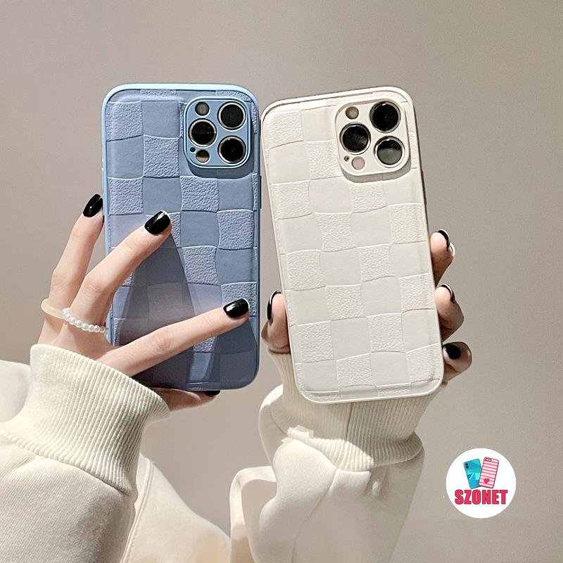 Ốp Điện Thoại Da Viền Silicon Dẻo Họa Tiết Kẻ Ô Đơn Giản Chống Sốc Cho iPhone 14 13 12 11 Pro Max XS XR X 8 7 Plus + SE 2020