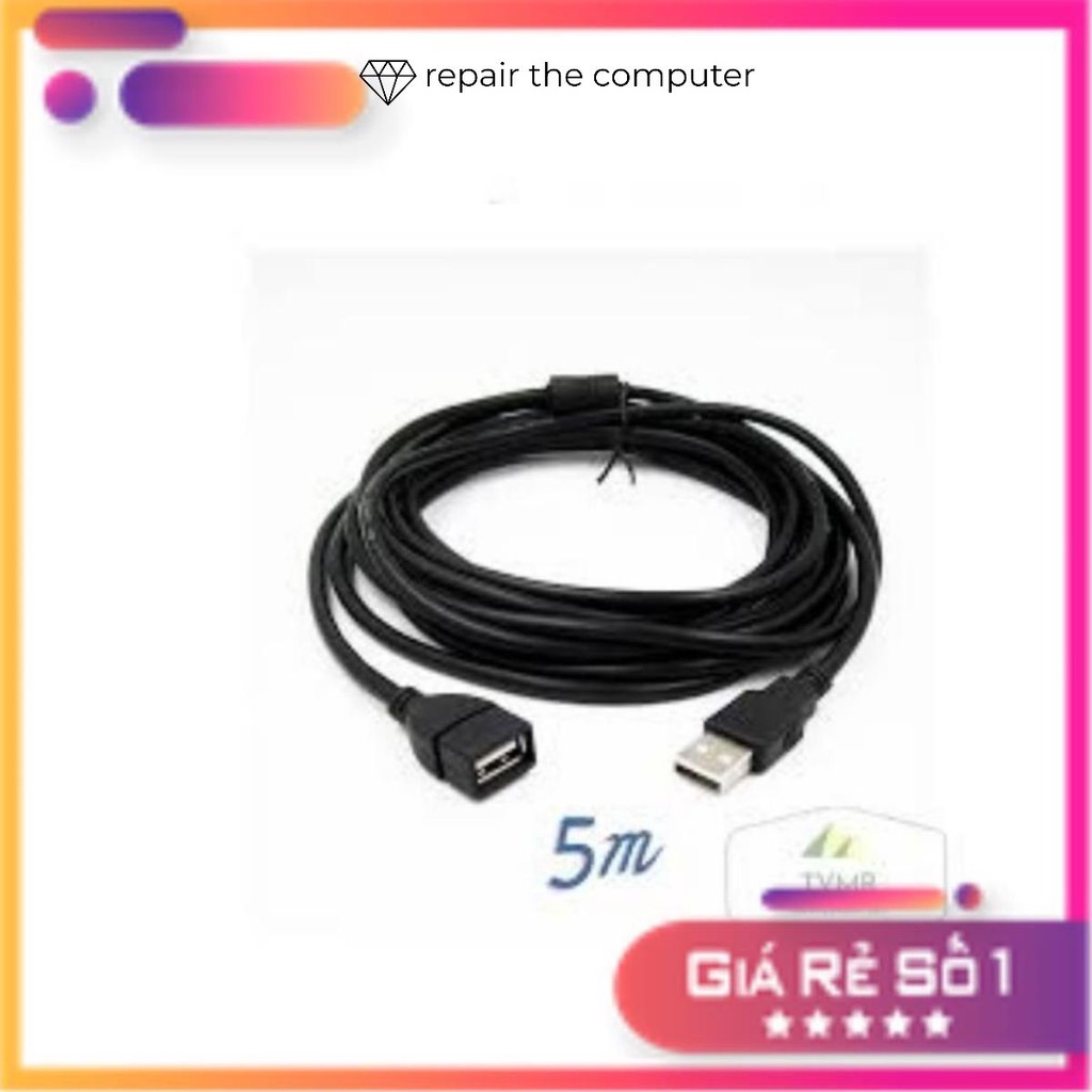 Dây Cáp, Dây Cáp Nối Dài USB 5m Màu Đen Chống Nhiễu, Siêu Ổn Định - BH 3 Tháng