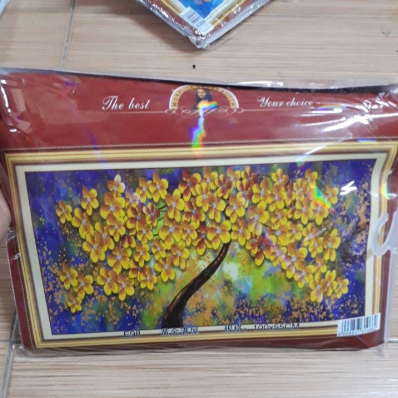 tranh thêu kín cây tiền e98 (100×55)