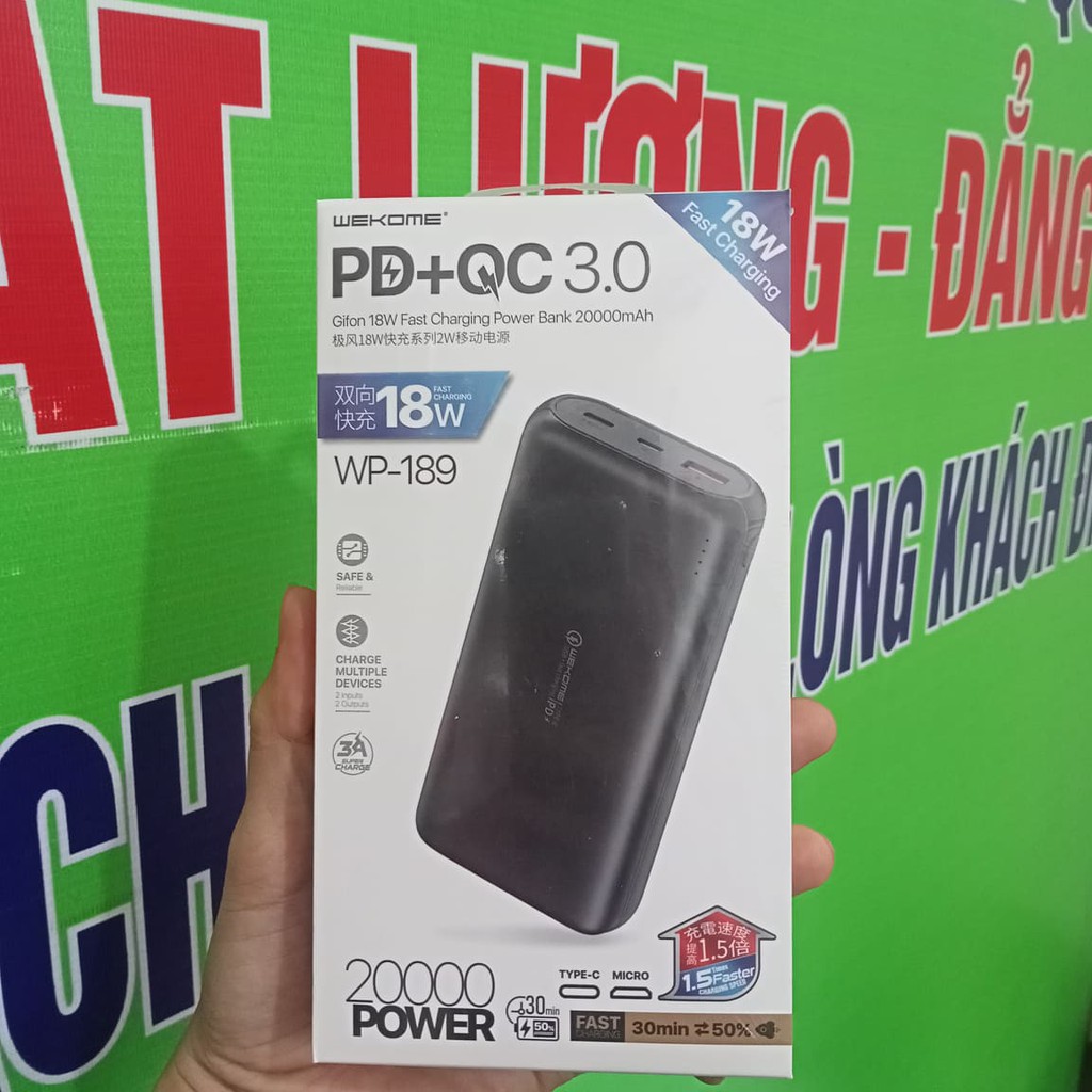 [BẢO HÀNH CHÍNH HÃNG ]Sạc Dự Phòng WeKome-  20.000mah tích hợp sạc nhanh 3.0 tặng kèm tai nghe akg s10 và 3 khẩu trang