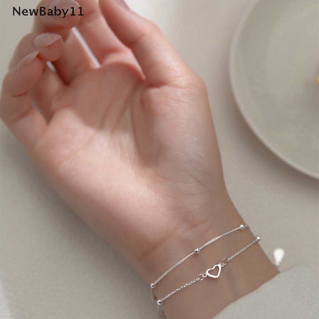 Vòng Tay Hai Lớp Mặt Hình Trái Tim Màu Bạc Có Thể Điều Chỉnh Cho Nữ