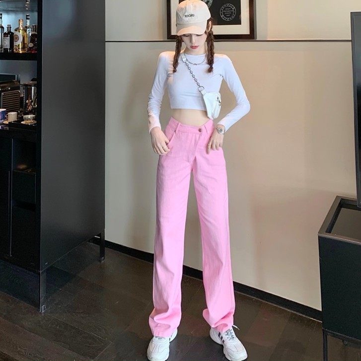 Quần jean ống rộng suông cạp cao Emilyshop phong cách ulzzang