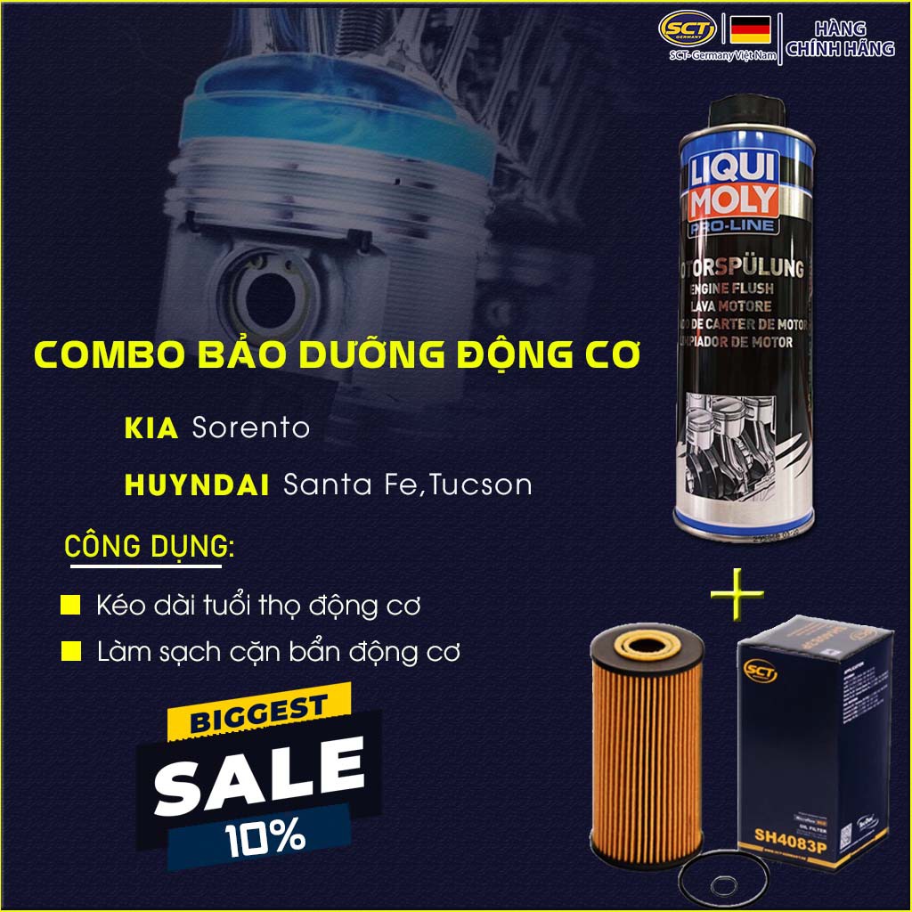 Combo Bảo Dưỡng Động Cơ: Santafe, Tucson, Kia Sorento Gồm Lọc Nhớt SCT SH 4083P + Súc Động Cơ Liqui Moly [Chính Hãng]