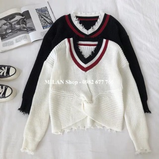 Áo len xoắn eo cổ tim style