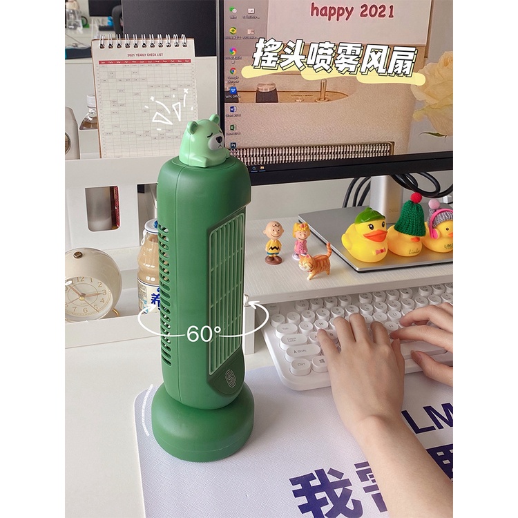 Quạt tháp tạo ẩm tích hợp phun sương hai trong một để bàn, quạt điện tạo ẩm tích hợp sạc USB.