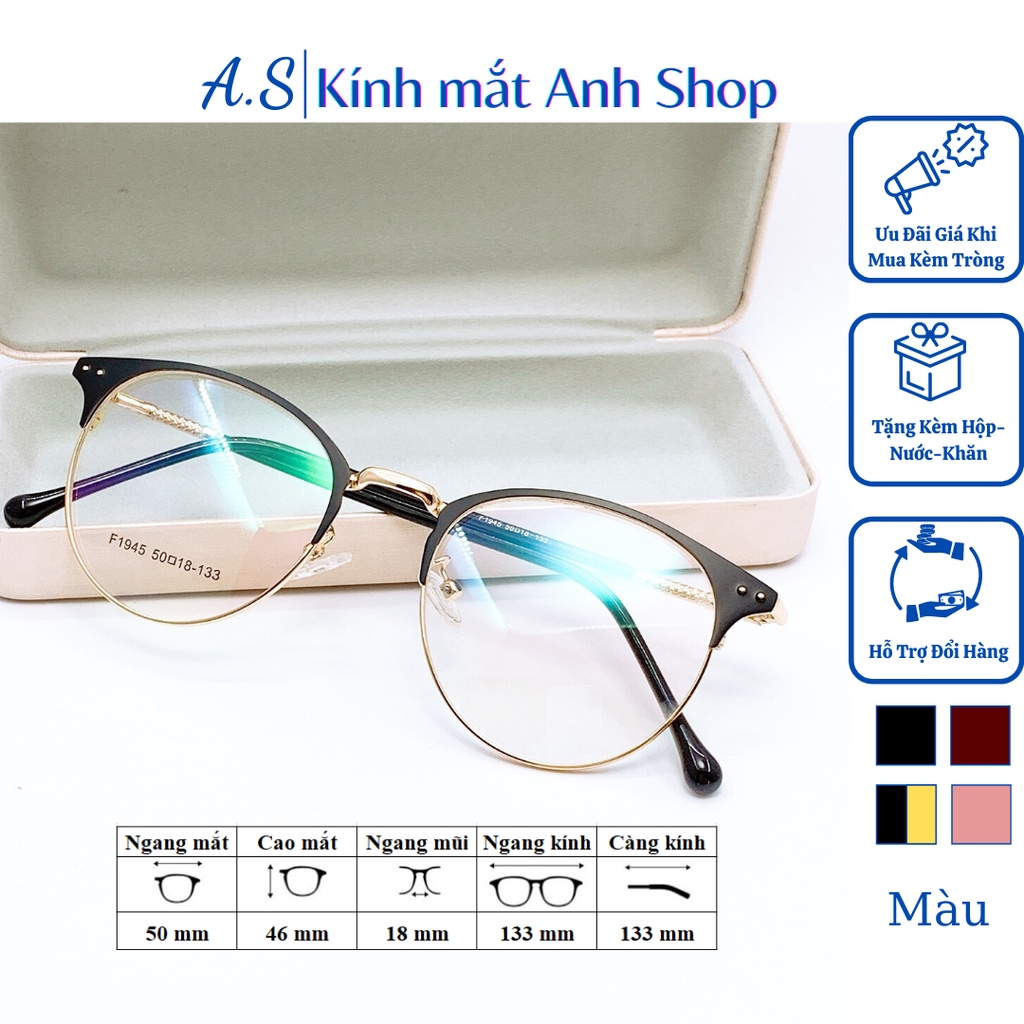 Gọng kính tròn giả cận nam nữ kiểu dáng thời trang chất liệu kim loại 1945