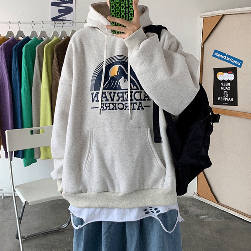 Apricity Áo sweater Có Mũ Trùm In Họa Tiết Kiểu retro Hàn Quốc Cá Tính Cho Nam