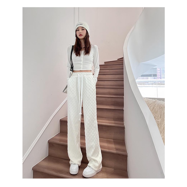 Quần ống rộng Xiaozhainv màu trơn sọc caro cá tính thời trang dành cho nữ