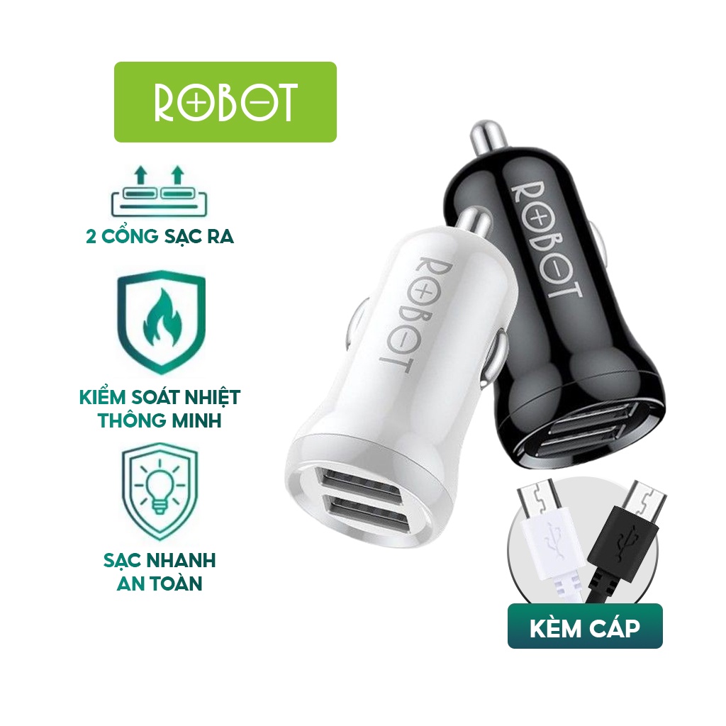 Cốc Sạc Ô Tô ROBOT RT-C07 2 Cổng USB 2.4A