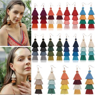 Bông tai tua rua đi biển - Hoa tai tua rua nhiều tầng phong cách Bohemian