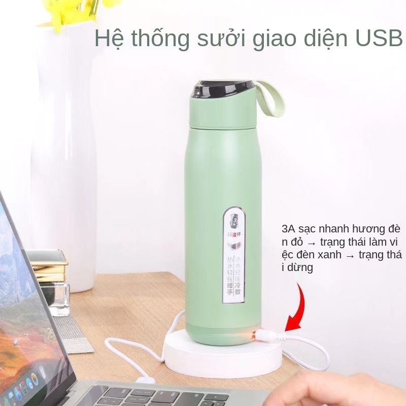 Bình hâm nóng tay, lắc nước nóng, nắp tạo tác đo nhiệt độ thông minh chân không inox 304, cốc giữ