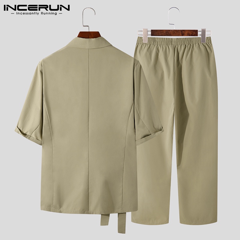 Bộ áo khoác blazer ngắn tay và quần dài ống đứng thời trang cho nam