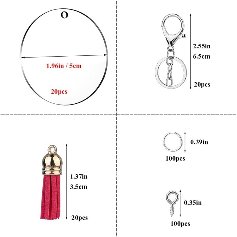 Mojito Móc Khóa Dạng Tua Rua Nhiều Màu Bằng Kim Loại Kèm 100 Vòng Nhỏ Kèm 100 Đinh Vít Tự Làm